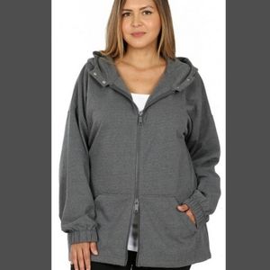 Zenana Outfitters Plus Size 1X Hooded Sweat Jacket in Gray